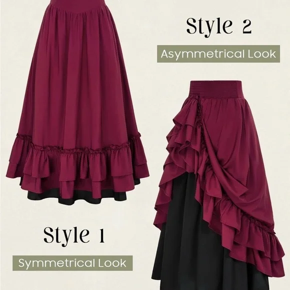 Womens Burgundy Ruffled Tiered Skirt - Picture 3 of 9